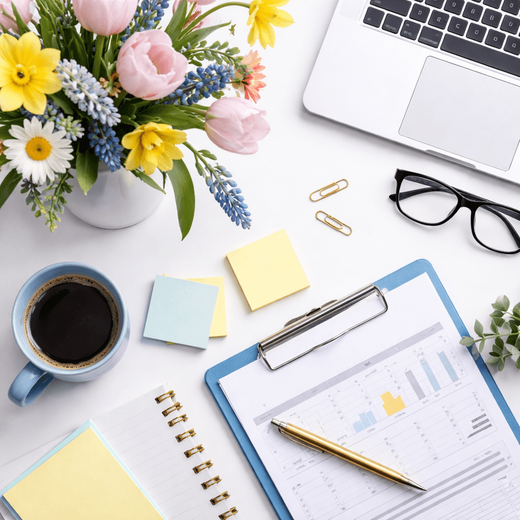 Spring office bloom and desk setup - AIM HR Solutions